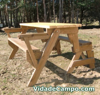 Banco-mesa artesano de madera doble