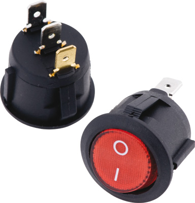Interruptor negro con lámpara neón roja para agujero redondo